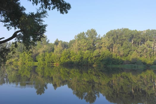 Beautiful summer landscape with river and forest