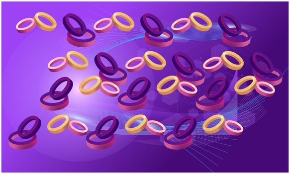 digital textile design of various rings on abstract backgrounds