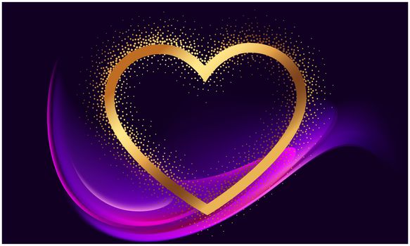 gold heart on abstract wave backgrounds