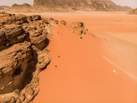 Aerial view of the Lawrence spring in the Jordanian desert near Wadi Rum