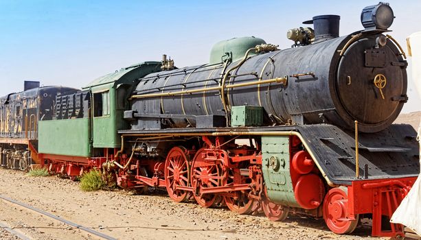 Steam locomotive, still in use, in the desert of Wadi Rum, Jordan, middle east