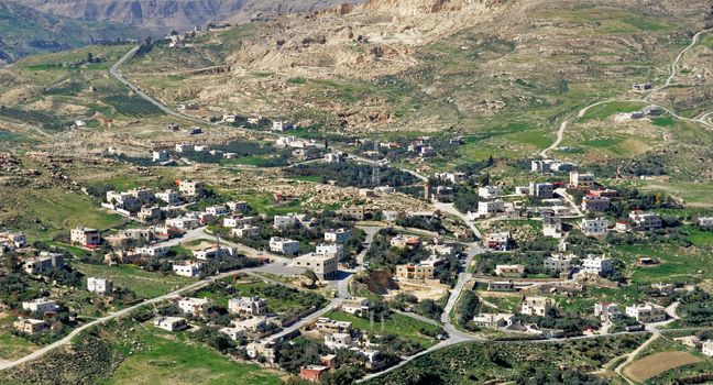 Village suburb of Karak in Jordan, taken from the tower of the crusader castle, middle east