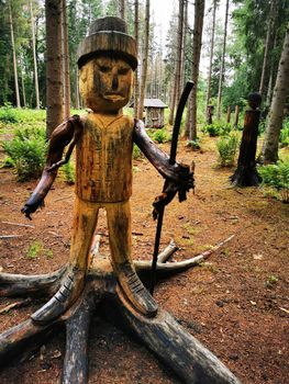 Beautiful wooden sculptures in the nature reserve Pfrunger-Burgweiler Ried, Upper Swabia, Germaby