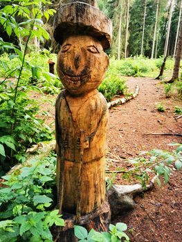 Beautiful wooden sculptures in the nature reserve Pfrunger-Burgweiler Ried, Upper Swabia, Germaby