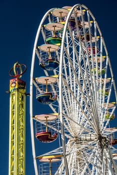 Bergen, Norway, May 2014: close-up and detail of colorful ferris wheel on blue sky