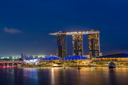SINGAPORE CITY, SINGAPORE - FEBRUARY 10, 2020: View Of Marina Bay sands at night, Travel, Singapore 