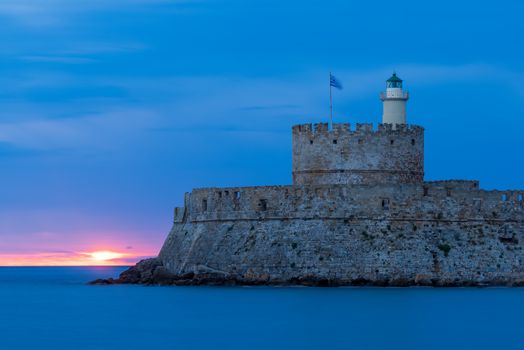 Port of Rhodes island in Greece at sunrise