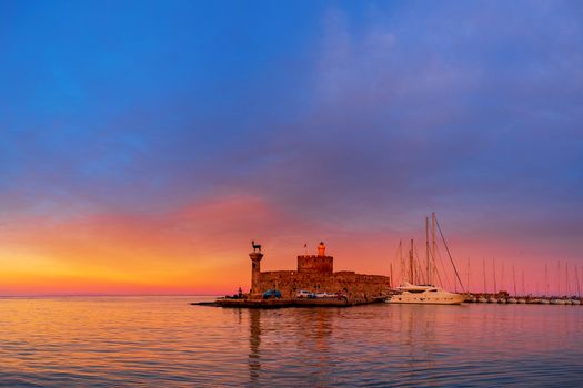 Port of Rhodes island in Greece at sunrise