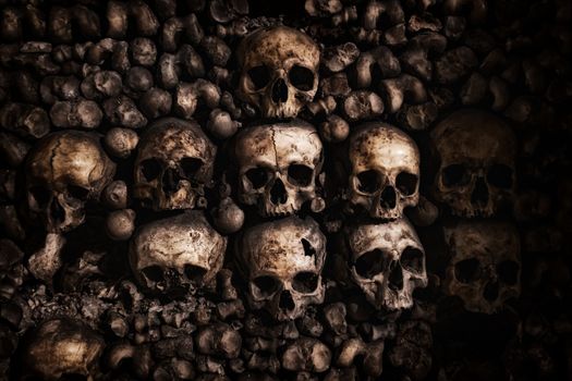 Skulls and bones at Paris catacombs
