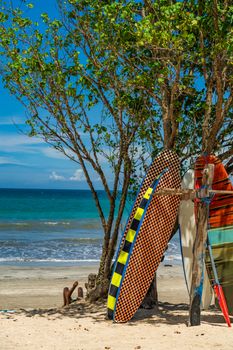 Surf boards on the beach in Kuta Bali Indonesia