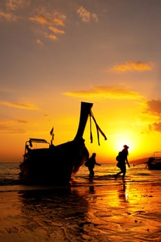 Beautiful Tropical beach at sunset at summer resort in Krabi Ban Ao Nang Thailand