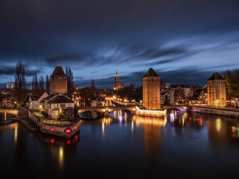 Ponts couverts in Strasbourg France at dusk