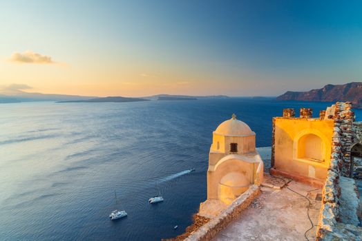 The  ruins of the Venetian castle in Oia Santorini Greece