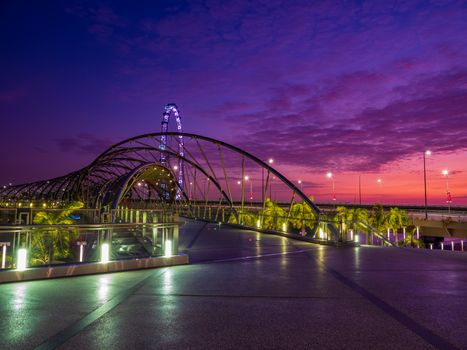 SINGAPORE CITY, SINGAPORE - MARCH 1, 2019: The Helix Bridge, is a pedestrian bridge linking Marina Centre with Marina South in Singapore.