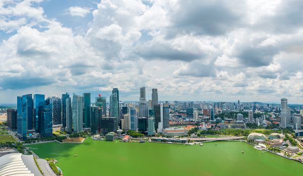 SINGAPORE - APRIL 20 2018 : Singapore city skyline or cityscape and financial district financial hub. 