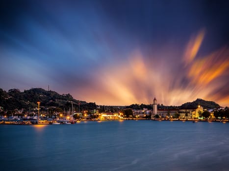 sunset over in Zante town harbor, Zakinthos Greece