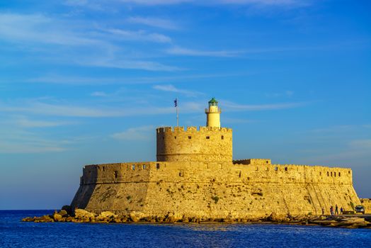 Windmills at Mandraki Harbour in Rhodes island Greece