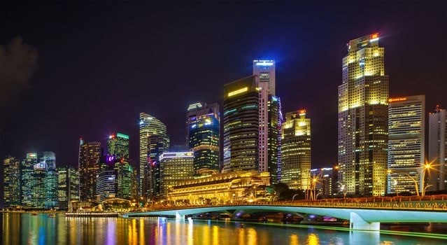 Singapore, Singapore - APRIL 19, 2018: View at Singapore City Skyline, which is the iconic landmarks of Singapore