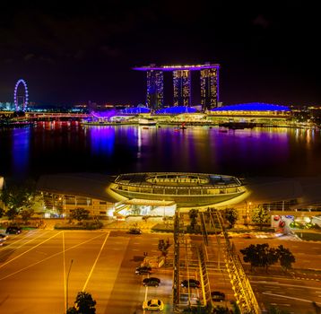 SINGAPORE CITY, SINGAPORE - APRIL 22, 2018: Marina Bay Sands at night the largest hotel in Asia. It opened on 27 April 2010. Singapore on April 22, 2018