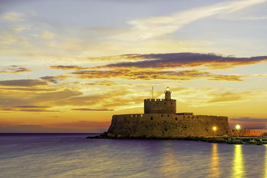 Agios Nikolaos fortress on the Mandraki harbour of Rhodes Greece