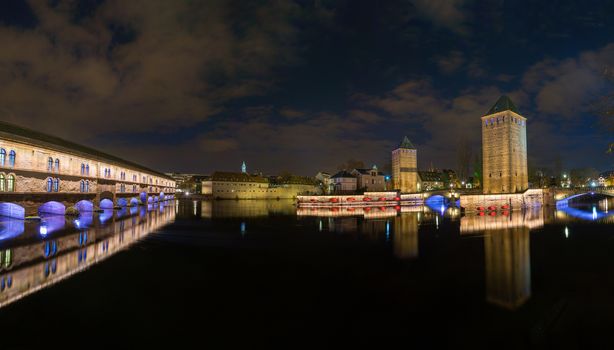 medieval bridge Ponts Couverts from the Barrage Vauban in Strasbourg France