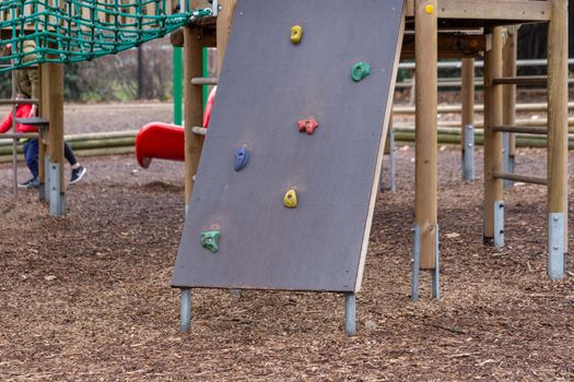 Hand grips on a climbing wall in Battersea Park, London