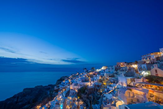 view of Oia village  at the Santorini Island at sunset