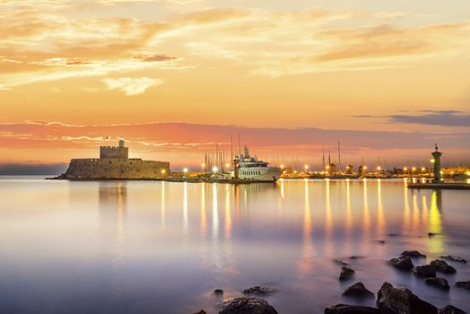 Agios Nikolaos fortress on the Mandraki harbour of Rhodes Greece