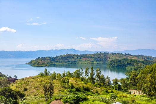 Lake Kivu, one of the largest of the African Great Lakes, In Rwanda