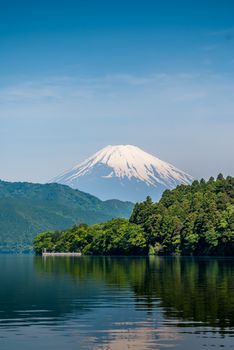 Shores of Lake Ashi and Mount Fuji from Moto-Hakone in Japan