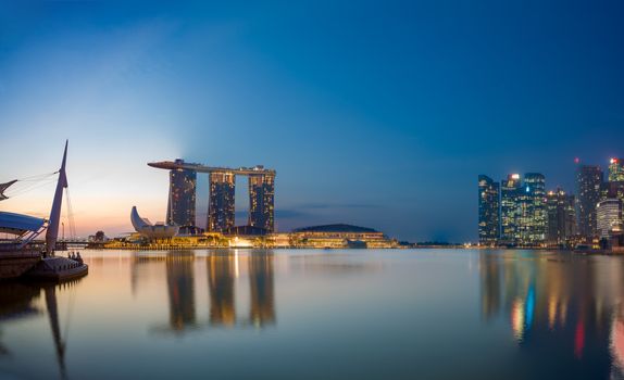 SINGAPORE CITY, SINGAPORE - FEBRUARY 10, 2017: View Of Marina Bay sands at sunrise. Travel, Singapore on FEBRUARY 10, 2017