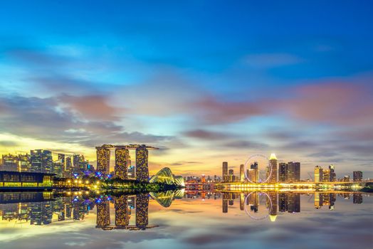 SINGAPORE CITY, SINGAPORE - FEBRUARY 11, 2017:  View Of Marina Bay sands at sunrise. Travel, Singapore on FEBRYARY 11, 2017