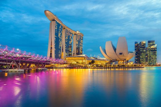 SINGAPORE CITY, SINGAPORE - FEBRUARY 15, 2017:  View Of Marina Bay sands at sunrise. Travel, Singapore on FEBRYARY 15, 2017