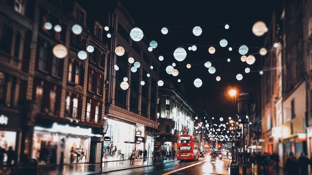 London festive Christmas street lights and decorations