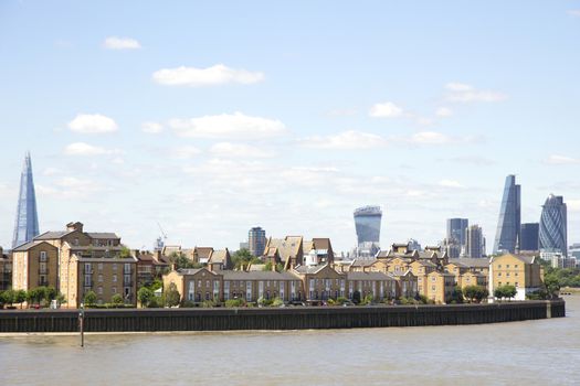 A view of London's skyline, including the Shard, Gherkin, Cheesegrater and Walkie Talkie buildings.  As viewed from Canary Wharf