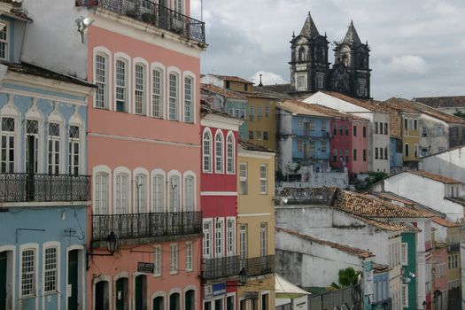 Colourful buildings lining the square of the historic centre, known as Pelourinho