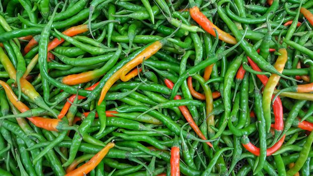 Background of colorful green and red chillies