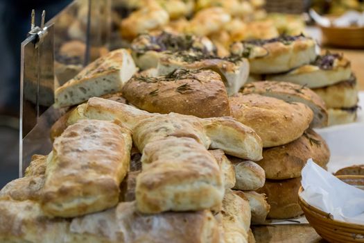 Artisan bread on sale on a market stall in London