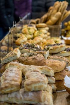 Artisan bread on sale on a market stall in London