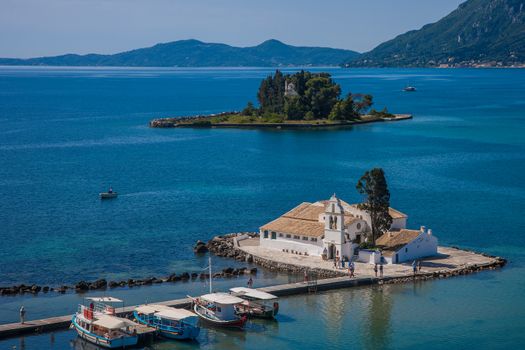 scene of Vlacherna monastery, Kanoni, Corfu, Greece