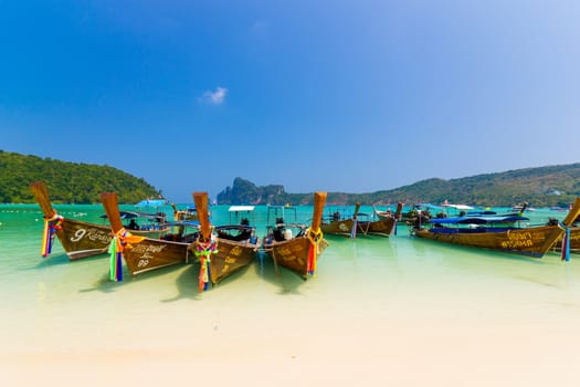 Phuket DECEMBER 15 2015 - Long tail boat to bring tourist to travel to beautiful Island in Thailand on December 15th 2015