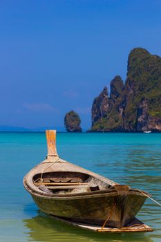 Long boat and tropical beach, Andaman Sea,Phi Phi Islands, Thailand