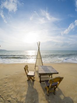 Dinning table on the tropical beach