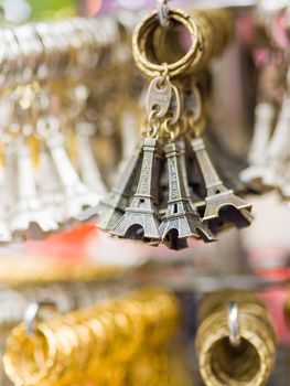 Eiffel tower key chains at the shop in Paris France