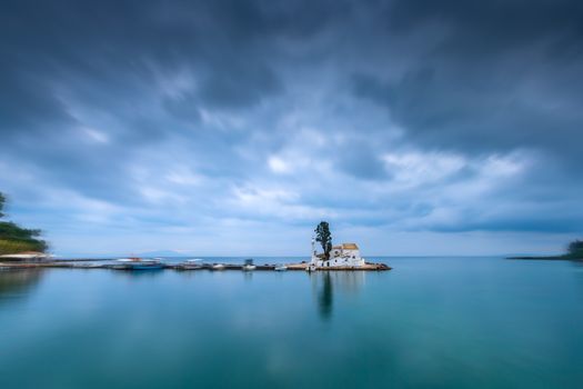 scene of Vlacherna monastery, Kanoni, Corfu, Greece