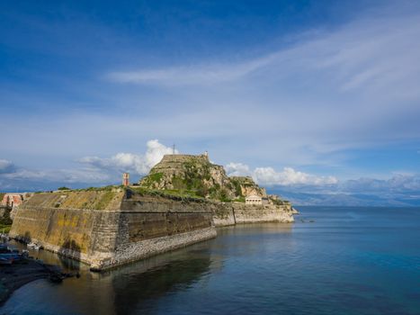 Hellenic temple and old castle at Corfu island