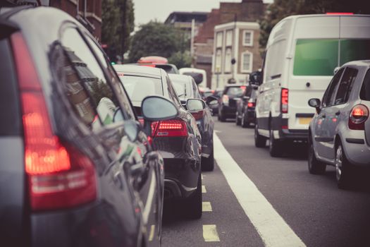 Heavy traffic on a London street