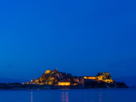 Hellenic temple and old castle at Corfu island