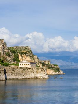 Hellenic temple and old castle at Corfu island