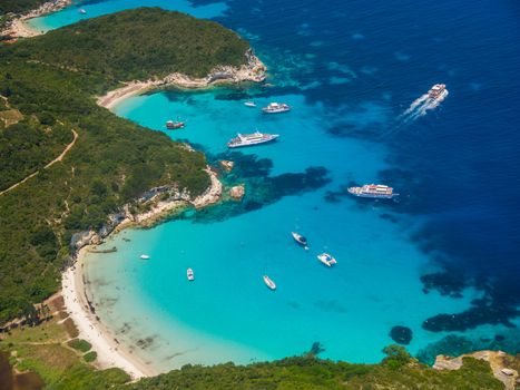 Aerial view of Voutoumi beach in Paxos island Greece